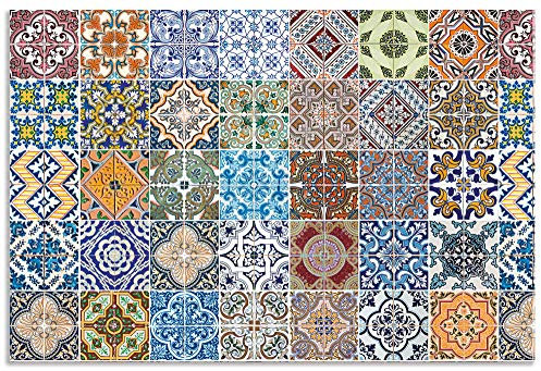 ARTland Spritzschutz Küchenrückwand aus Alu für Küche Herd Spüle 90x60 cm (BxH) mit Motiv Fliesenmuster Abstrakt Landhaus Fliesenoptik Orient Bunt T9OM