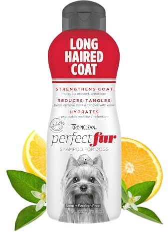 TropiClean PerfectFur Dog Shampoo - Used by Groomers - Derived from Natural Ingredients - Detangling & Dematting Formula for Long Haired Coat Breeds like Shih Tzus, Terriers, & Lhasa Apsos - 473ml