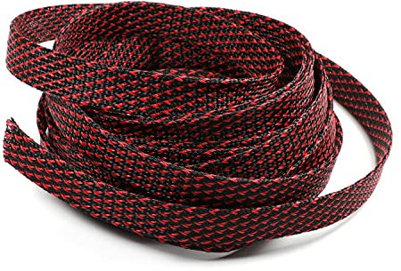 Aicosineg 16ft PET Flexible Braided Cable Sleeve 0.62inch Width Wire Loom Sleeving and Organizer Flexible Wire Mesh Sleeve Wrap Protector for TV Audio PC Cords from Pets Chewing Black and Red