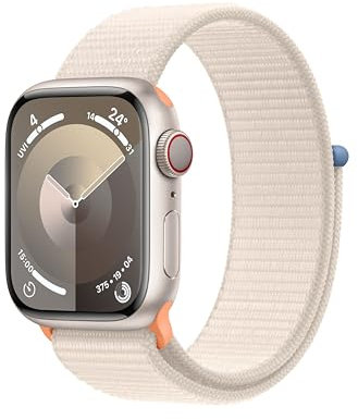 Apple Watch Series 9 (41 mm GPS + Cellular) Smartwatch avec boîtier en Aluminium et Boucle Sport lumière stellaire. Suivi de l’activité Physique, apps Oxygène sanguin et ECG, Neutre en Carbone
