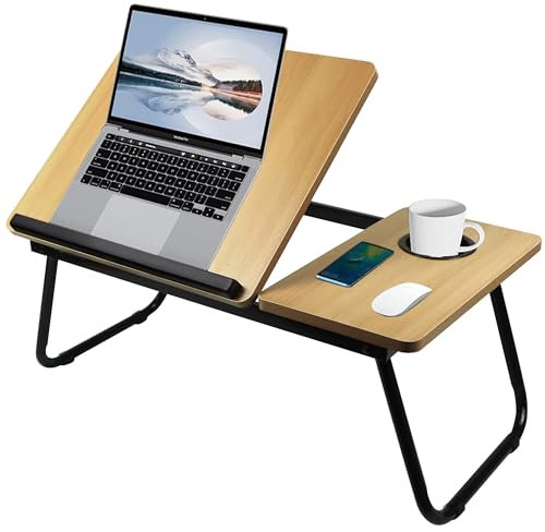 Blisswood Laptop Table, Bed Desk With Foldable Legs & Cup Slot, Laptop Tray For Bed, Sofa Breakfast Folding Table Lap Desk Notebook Stand for Reading Writing Working (Pine)