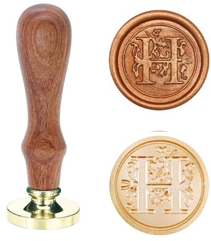 Poemluve sigillstämpel med bokstäver A-Z 25mm vintage vax sigill stämpel set med trähandtag för gåvor, förpackning, gratulationskort, inbjudningar, gör-det-själv (bokstav H)