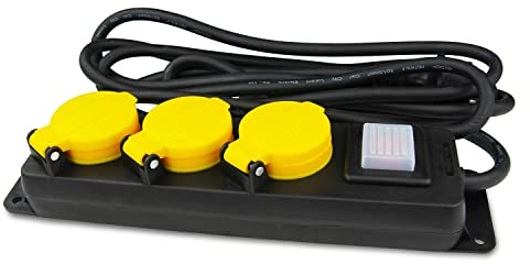 Perfect IP44 Outdoor Steckdosenleiste 3-Fach mit beleuchteten EIN/Aus Schalter, 3m
