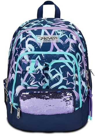 Seven Zaino Scuola Advanced, Viola Blu, Crystal Purple, Zaino Doppio Scomparto Con Tasca Porta PC o Tablet, Tasca Porta Borraccia e Organizer, Zaino Scuole Medie e Superiori, Bambina Ragazza
