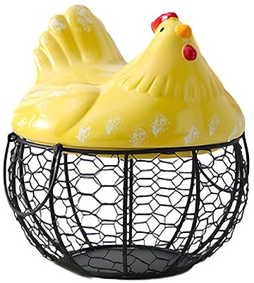 siduytin Ornamento di per Gallina in Ceramica con Grande capacità di stoccaggio per Gli Elementi Essenziali della Cucina Portauova in Metallo con Cestino in a Forma di Pollo, Giallo