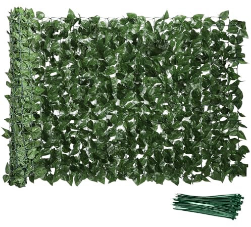 Outsunny Haie Artificielle Brise-Vue décoration Rouleau 3L x 1H m Feuillage hêtre réaliste Anti-UV, Feuilles en Soie, Vert foncé