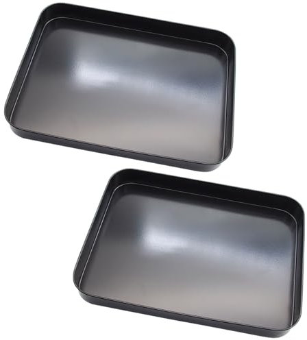 2 bandejas para hornear galletas, 10 x 7.4 x 1 pulgadas, placa de hierro cuadrada negra con revestimiento antiadherente para pan, hornear galletas, carne asada, hornear pasteles y otros alimentos