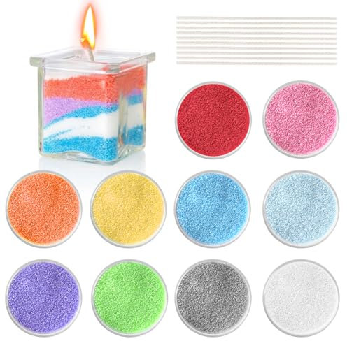 Kerzensand mit Duft 200g Wachsgranulat für Kerzen Granulat Kerzengranulat mit 10 Dochte Kerzenwachs Granulat Perlenkerzen Pearled Candle Kerzen Sand für Die DIY Kerzenherstellung (10 Farben)