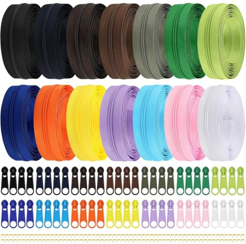 Laroal 42.9 Yards (39.2m) 14-Piece Color No.3 Nylon Coil Zippers Endless Zips with 56 Zipper Sliders for DIY Sewing, Tailoring amp Craft Projects