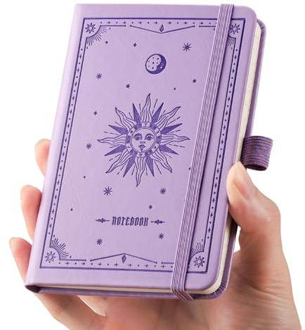 EMSHOI A6 Notizbuch Klein Liniert, 160 nummerierte Seiten, 100g/m² Dickes Papier, Ledercover DIN A6 Mini Notizbücher mit Innentasche, 14.5×9.5cm, Hellviolett