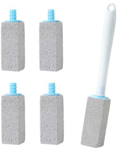 Toilet Pumice Stone Brushes, 4Pcs No Touch Replaceable Scouring Sticks with Detachable Cleaning Handle, Pumice Stone Toilet Bowl Cleaner for Cleaning Toilets, Bathtubs, Grills, Swimming Pools, Sinks
