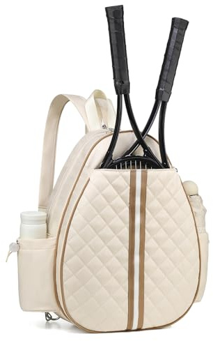 SUIKIHUM Tennis Bag, Convertible Tennis Sling Crossbody Backpack Waterproof Reversible Tennis Racket Bags for Women Men (Beige)