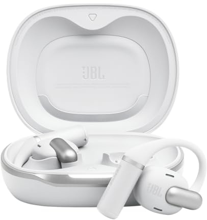 JBL Sense Pro Cuffie Open-Ear True Wireless, Hi-Res Audio, fino a 38 Ore di Autonomia, Resistenti ad Acqua e Polvere IP54, Tecnologia JBL OpenSound e Spatial Sound, Bianco
