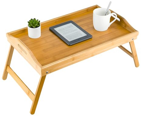 CROWNSHOP Bamboo Bed Tray Table 50x30x24cm – Foldable Breakfast in Bed Tray with Handles & Folding Legs, Portable Lap Tray for Eating, Working, Laptop, Sofa, and Breakfast in Bed (Brown, 1 PCS)