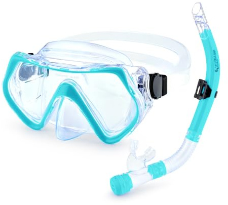 Two Bare Feet Adult PVC Snorkel & Mask Set – Anti-Fog Tempered Glass Diving Mask with Adjustable Snorkel for Snorkelling, Swimming & Scuba Diving