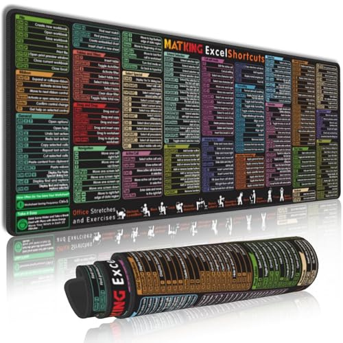MATKING Excel Cheat Sheet Desk Mat(2026 Pro), 231+ Shortcuts Large Mouse Mat 800x300x3mm, XXL Waterproof Desk Pad with Stitched Edges and Non-Slip Rubber Base for Office, Home Office and Gaming