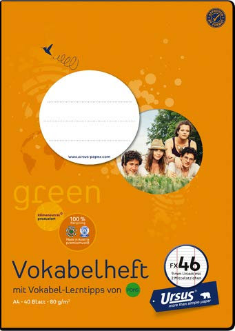 Ursus green Vokabelheft, FX46, liniert 9 mm, A4, 80 g/m², 40 Blatt