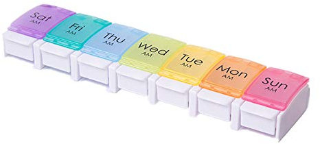 Pillendose für 7 Tage oder 14 Tage, REOOHOUSE Pillendose für Vitaminkapseln, große Fächer, aufdrücken, bunt