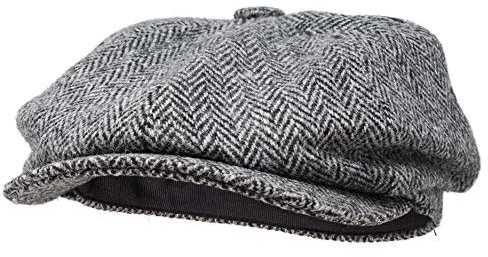 Borges & Scott Lomond Schirmmütze Newsboy – Schiebermütze aus 100% handgewebter Wolle - Harris Tweed - wasserabweisend - Holzkohle 58cm