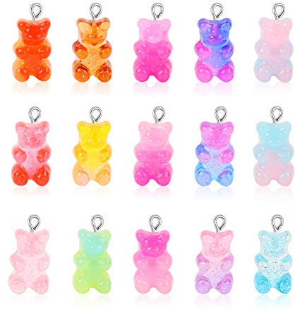 100 Pcs Gummy Bear Charms Pendants Cute Resin Bear Candy Charms in Bright Color Cartoon Bear Keychains Jewelry Necklace Charm Cute Bracelet Accessories for Child DIY Craft