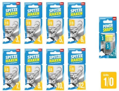 Spitze Haken Jigkopf-Set 1/0 - Lieblingsköder 7 cm - 16 Jigköpfe + 25 Snaps