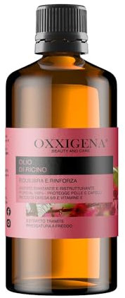 Oxxigena Olio di Ricino Vergine Puro al 100% - 1 L - Spremuto a Freddo - Equilibra e Rinforza - Nutriente ed Idratante per Pelle e Capelli - Vegano, senza OGM
