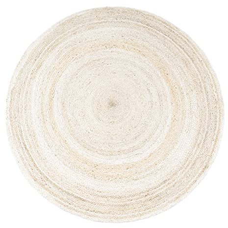 Paco Home Teppich Rund Wohnzimmer Jute Boho Ethno Muster Modern Handgefertigt Naturteppich, Grösse:120 cm Rund, Farbe:Weiß