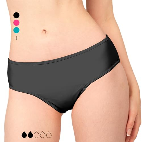 Period Swimwear - Black Menstrual Leakproof Bikini Bottoms - Mid Waisted Swim Bottoms for Teens, Girls, Women - Small