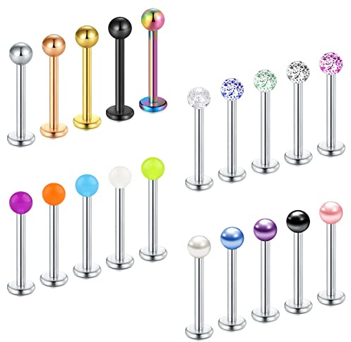Vcmart 20pz Labret Stud Labbro Bar 16G Tragus Helix Orecchino Stud Flat Back Monroe Medusa Piercing 6/8/10/12mm Disponibile