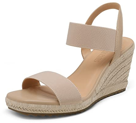 DREAM PAIRS Womens Open Toe Espadrilles Dressy Platform Sandals Slip on Elastic Ankle Strap Wedges Sandals SDPW222W Nude Size 9