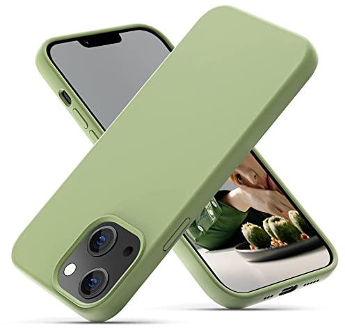 OIIAEE Silicone Case Designed for iPhone 13 Case, Ultra Slim Shockproof Protective Liquid Silicone Phone Case with Soft Anti-Scratch Microfiber Lining, 6.1 inch,Matcha Green