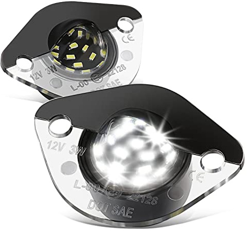 Auto Dynasty License Plate Light Compatible with 1994-2004 Ford Mustang, Rear Full White 18 SMD LED License Plate Lamps, Pair, Black Housing Clear Lens