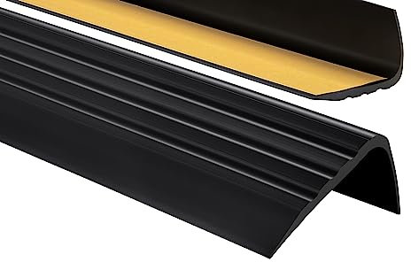 PerfectPVC Nez de marche pour escaliers en PVC autocollant 65x40mm 90 cm antidérapant Bordure pour la finition protection des bords profil d'angle en caoutchouc pour marches d'escalier Noir