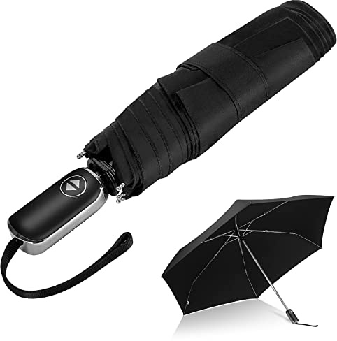 LEAGERA Automatic Flat Umbrella -Collapsible Portable Pocket Umbrella for Travel - Compact Mini Small Ultralight for Backpack，Black Color3