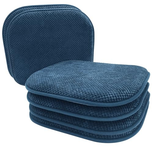 PAGGED Blue Foam Seat Cushions Kitchen Chairs Pads for Dining Chairs 6 Pack Non Slip Patio Seat Cushions Washable U Shaped Soft Thick Large Metal Wooden Chair Cushions,17 x 15
