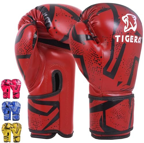 Tigera Kinder Boxhandschuhe | Kickboxen, Muay Thai Sparring, Training | Boxsack - Sandsack | Kampfsport, Punchinghandschuhe Coachinghandschuhe für Jungen, Mädchen (8oz, Red)