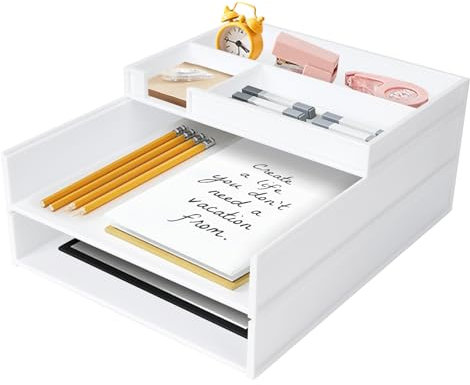Dadabig A4 Schreibtisch Organizer, 3-Tier Stapelbar A4 Dokumentenablage Briefablage Organizer A4 Papierablage für Büro Schule Office(Weiß)