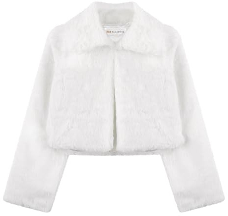 Bolerose Girls Cosy Faux Fur Childrens Kids Collared Bolero Shrug Jacket Coat (White, 9-10 Years)