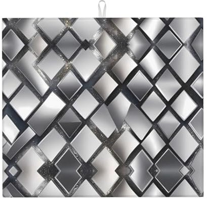 WHJYYXDE Alfombrilla de secado con lentejuelas plateadas para cocina. El centro está hecho de esponja compuesta reversible con cordón