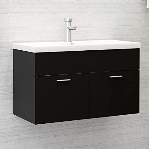 DYRJDJWIDHW mobile bagno con lavabo da appoggio,mobile bagno salvaspazio,Mobile Sottolavabo Nero 80x38,5x46 cm in TruciolatoAdatto per bagni, cucine