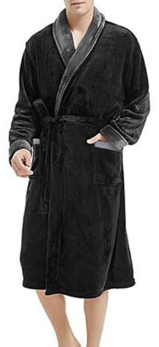 Bata larga para hombre sin capucha, batas de baño de forro polar con cuello de chal para hombre, bata de kimono suave, bata de felpa gruesa de otoño, batas de baño de toalla de felpa para invierno