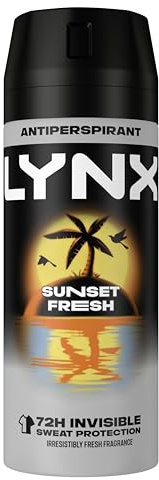 Lynx Sunset Fresh Anti-Perspirant Aerosol Men's Deodorant Spray with a mango & mandarin scent for 72 hour invisible sweat protection 150 ml