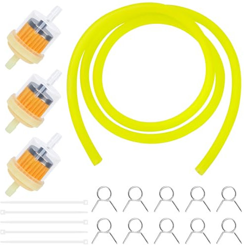 Tunejoy Kit Filtri Benzina di Moto con 1M Tubo Benzina 3 Pezzi Filtri Carburante 10 Pezzi Fascette Stringitubo per Moto, Scooter, ATV e Kart Dirt Bike Generatore Giallo