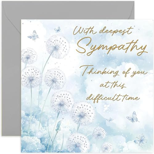 Tarjetas de felicitación de condolencias más profundas, diseño clásico de diente de león y mariposa, diseño clásico para él o ella, sorry for your loss, Thinking of You, duelo y condolencias