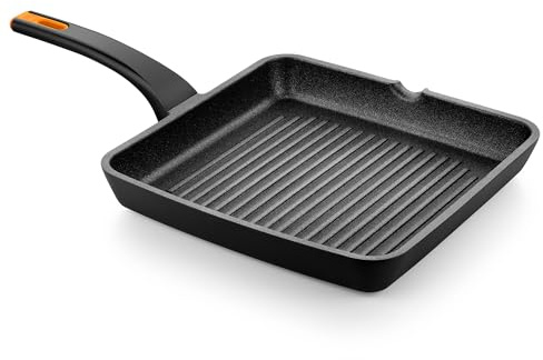 BRA COOKWARE Efficient Pro Nonstick Grill Pan | 11x11 Inch Aluminum Ribbed Skillet | 3-Layer Scratch Resistant Coating Frypan | PFOA Free | All Cooktops Compatible Grilling Pan | HeatResistant Handle