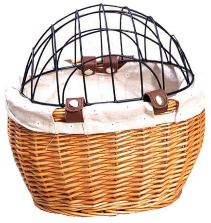 Kattcykelhållare hundcykelkorg 30 x 25 x 35 cm andningsbar ihålig kattbärare avtagbar flätad främre korg med trådnät fodral vintage husdjur för små hundar katter