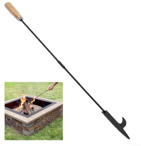 Tisonnier à charbon en fer noir – 83 cm pour cheminées, poêles à bois, poêles et foyers – avec poignée en bois massif