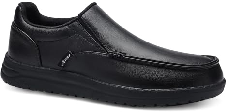 ARISIC Leather Non Slip Work Shoes for Men, Slip Resistant Work Shoes for Men, Lightweight, Water & Oil Resistant, Comfortable Walking slip on Sneakers for Kitchen, Restaurant, Chef, Food Service