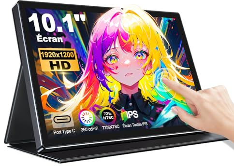 Monitor táctil portátil de 10,1 pulgadas, extensión de pantalla táctil IPS de 1920 x 1200 con funda protectora, relación de aspecto 16:10 | 350 nits, doble puerto HDMI/Tipo C para portátil, dispositiv