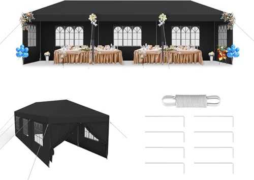 LZQ Tonnelle de jardin 3 x 9 m - Style pop-up - Montage rapide - Tente de réception étanche avec fenêtres, toit et 8 parois latérales - Tente de jardin d'extérieur pour fête, camping, marché